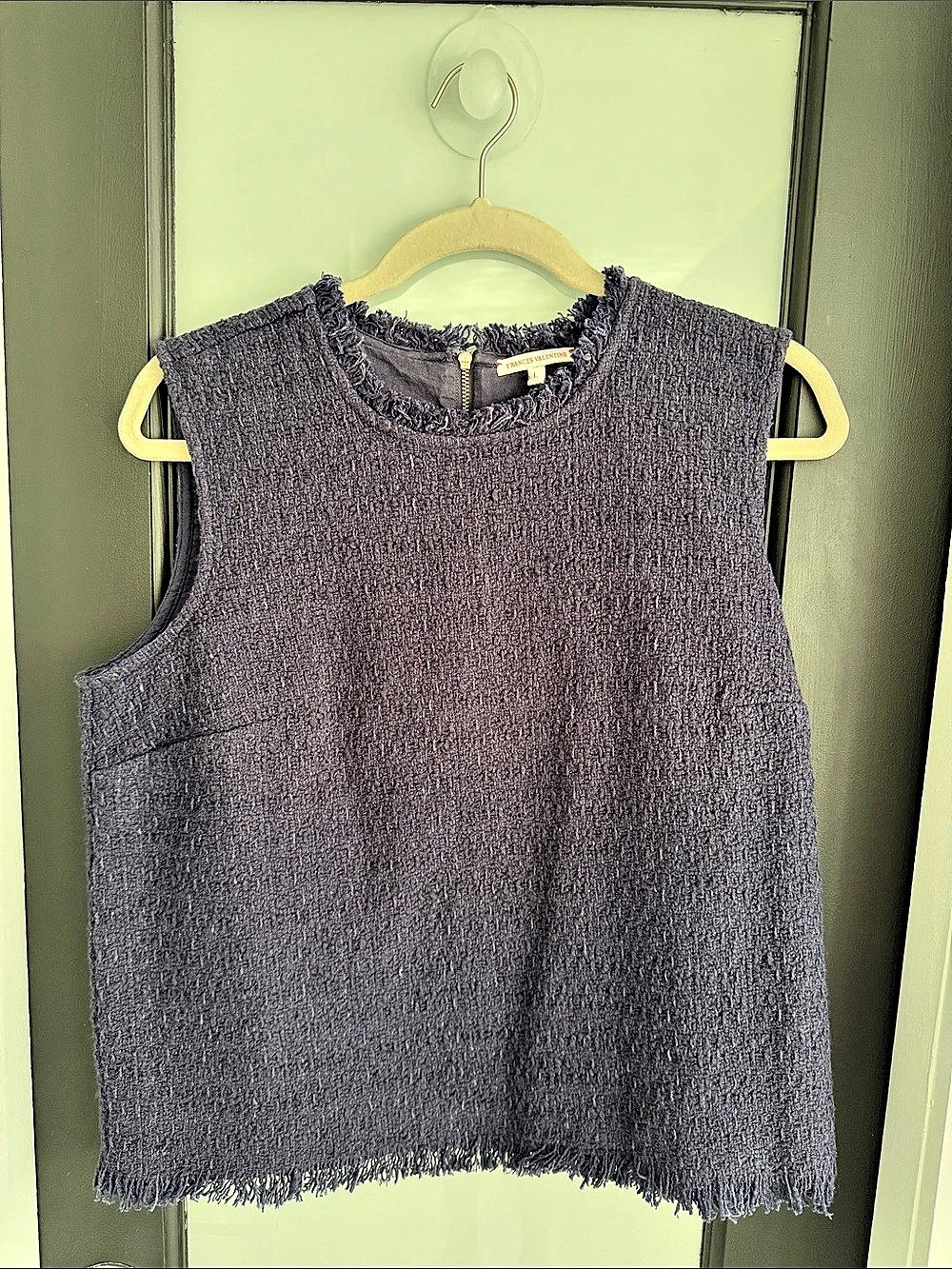Frances Valentine Sleeveless Fringe Top in Navy Large Like New